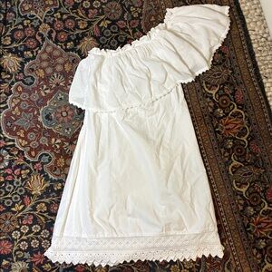 Gorgeous 100% Cotton One Shoulder Lace Trim White Sundress